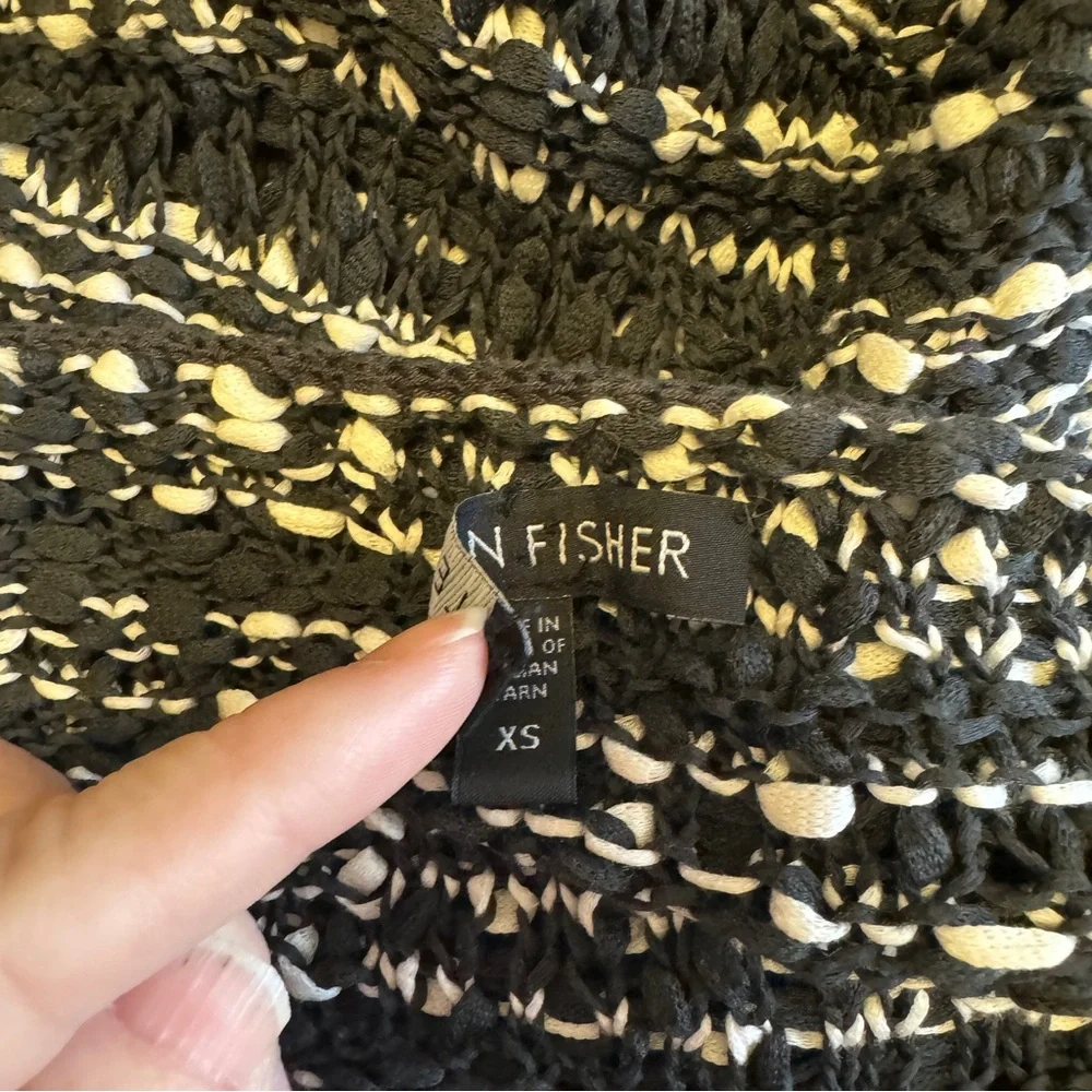 Eileen Fisher Nubbly Cotton Tape Wave Loose Knit Sweater Black and White size XS
